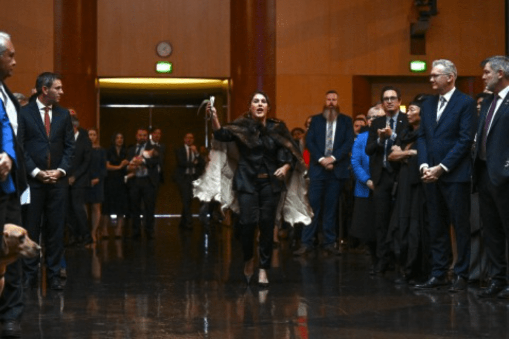 Senator Lidia Thorpe shouts at King Charles during a Parliament House reception. Photo: AAP