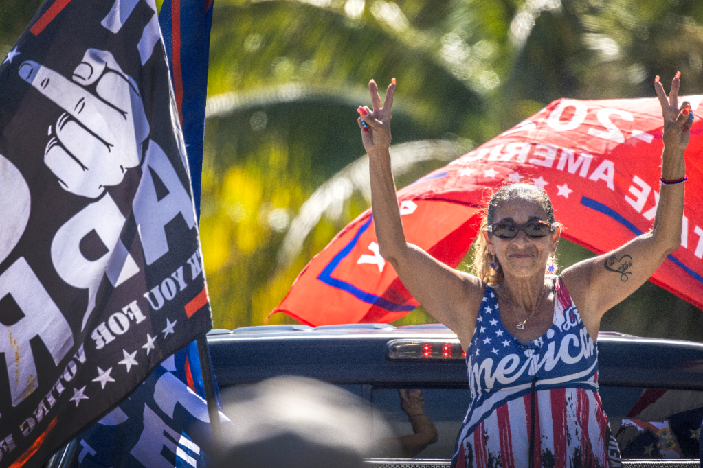 Trump supporters in Palm Beach, Florida, on Sunday. Photo: EPA